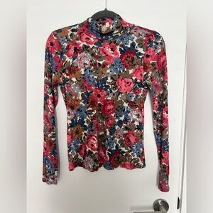 Sezane floral high neck long sleeve top in S